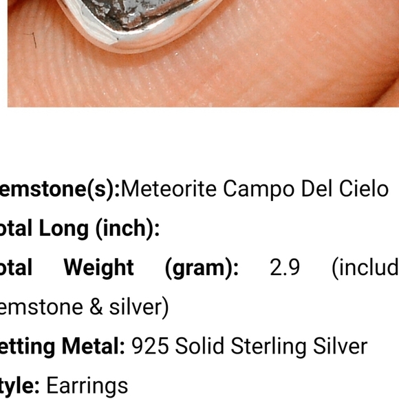 GENUINE METEORITE STUD EARRINGS .925 Artisan sterling silver. CHAKRA - Picture 6 of 6